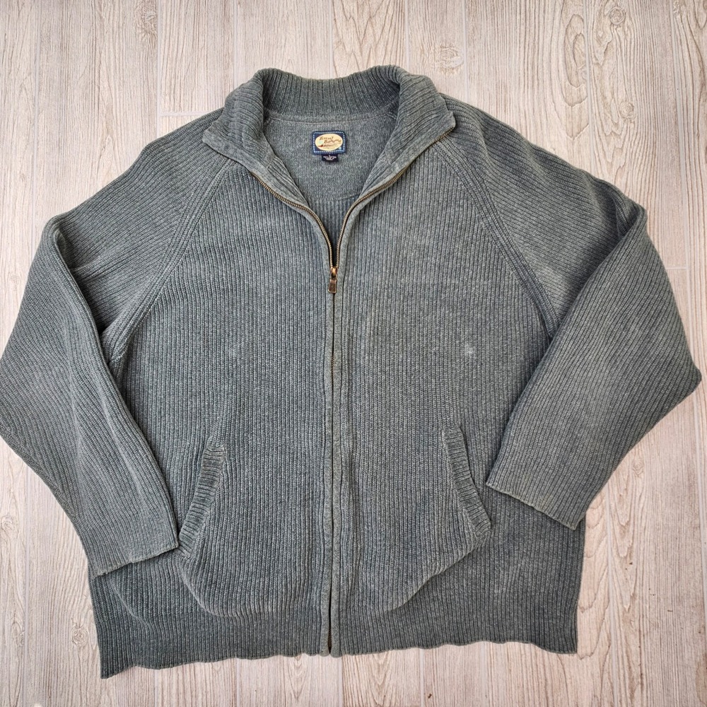 Tommy Bahama Mens Full Zip Ribbed Cotton Cardigan Sweater Gray Green Large